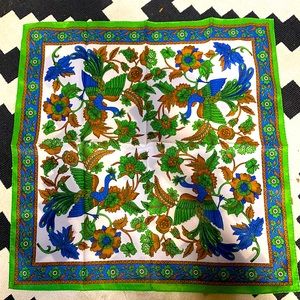 Vintage peacock Scarf 70s Nasharr Freres Square Scarf Japan Polyester